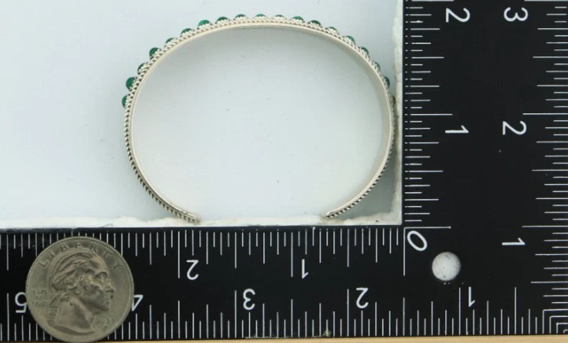 Navajo Cuff Bracelet Sterling Silver Malachite Vintage Signed Patrick Yazzie