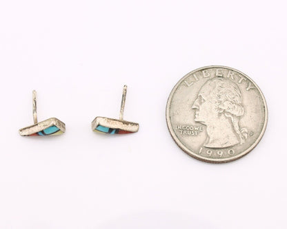 Zuni Earrings 925 Silver Natural Gemstones & Turquoise Native Artist C.80's