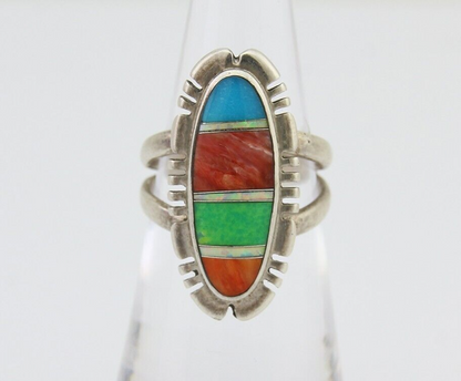 Navajo Ring 925 Silver Natural Gemstone Artist Signed Feather C.80's Size 5.75