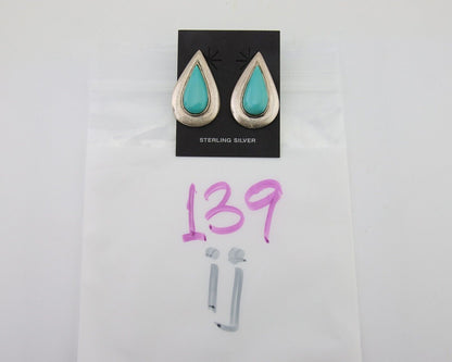 Navajo Dangle Earrings 925 Silver Natural Turquoise Signed Thomas Charay C.1988