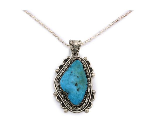 Large Navajo Necklace Sterling Silver Authentic Turquoise Vintage Signed Gomez