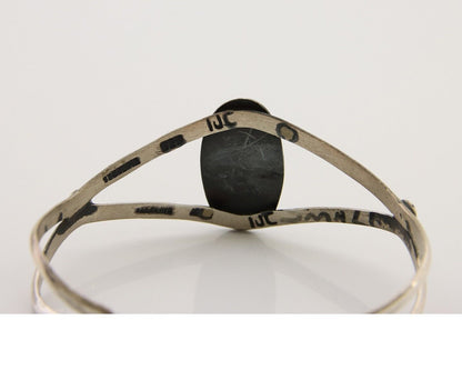 Navajo Hand Stamped Cuff Bracelet Malachite 925 Silver Artist Signed IJC C.80's