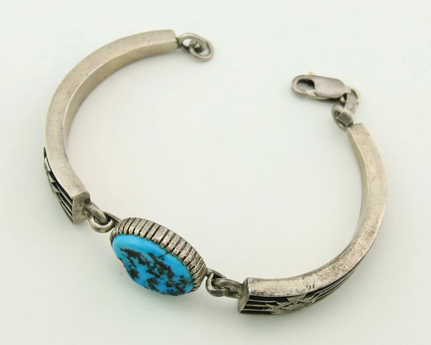 Navajo Cuff Bracelet Sterling Silver Natural Blue Turquoise Vintage Handmade