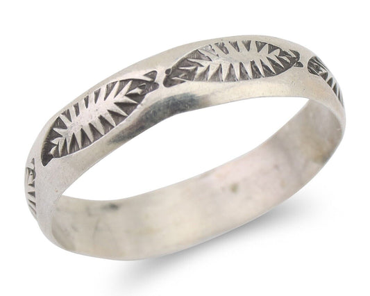 Navajo Hand Stamped Band 925 Silver 5.0 mm Signed Larry Chavez Size 11 C.80's