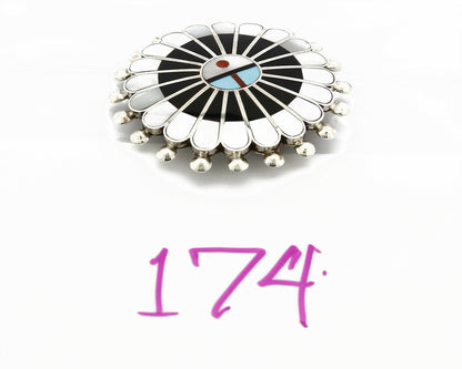 Zuni Signed Artist Victoria Unkestine Inlaid .925 SOLID Silver Tewa Pendant Pin