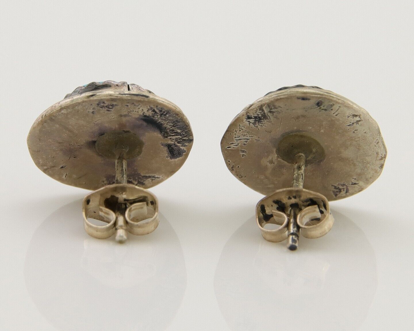 Navajo Hand Stamped Earrings 925 Silver Blue Turquoise Native Artist C.80's