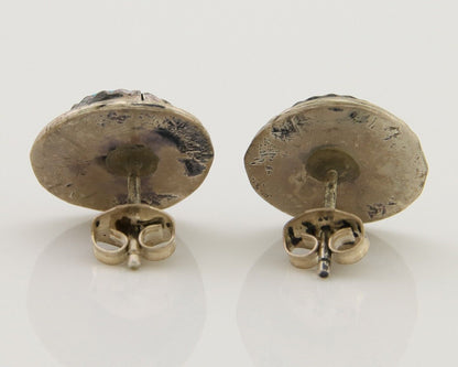 Navajo Hand Stamped Earrings 925 Silver Blue Turquoise Native Artist C.80's