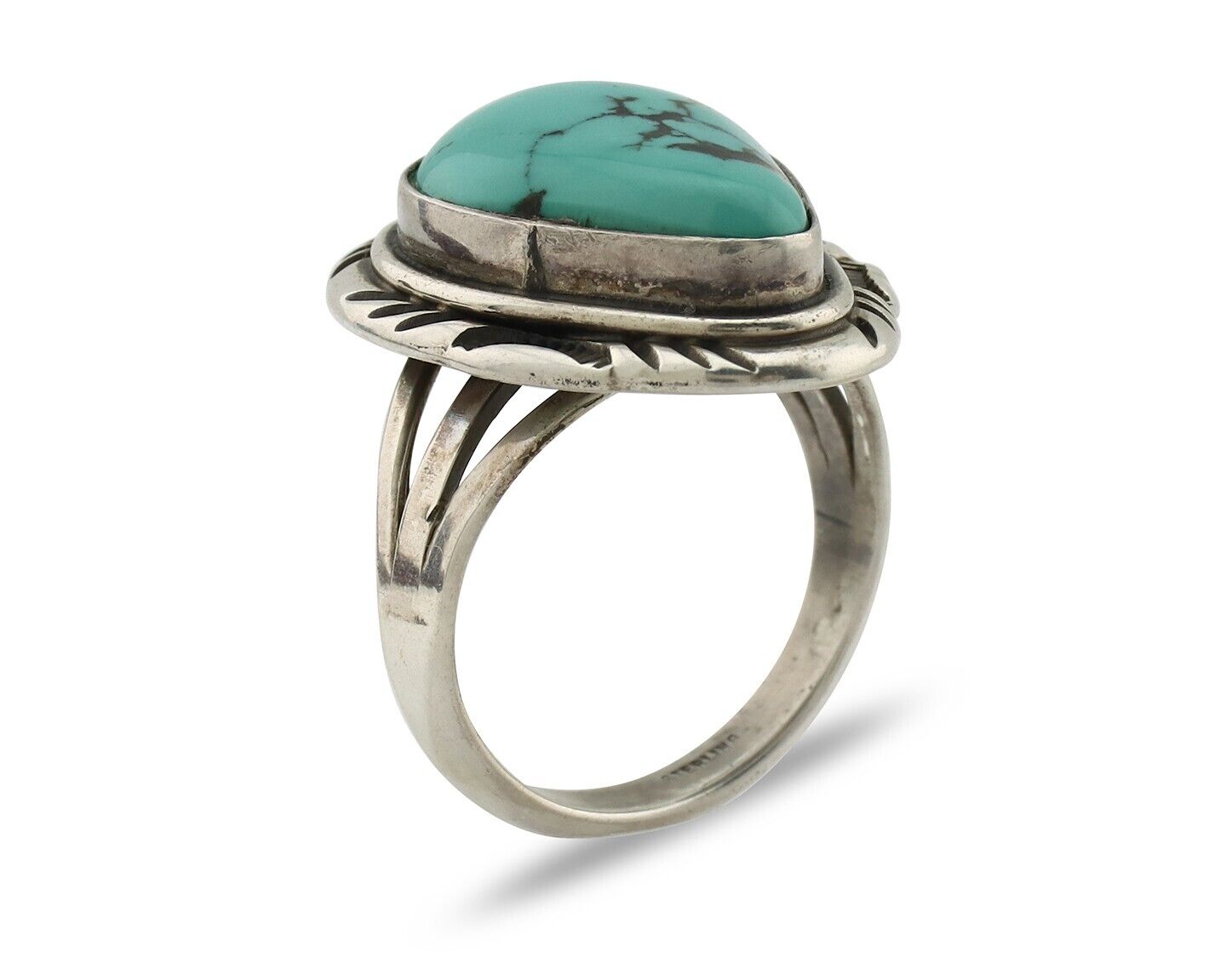 Navajo Ring 925 Silver Natural Mined Turquoise Native American Artist C.80's