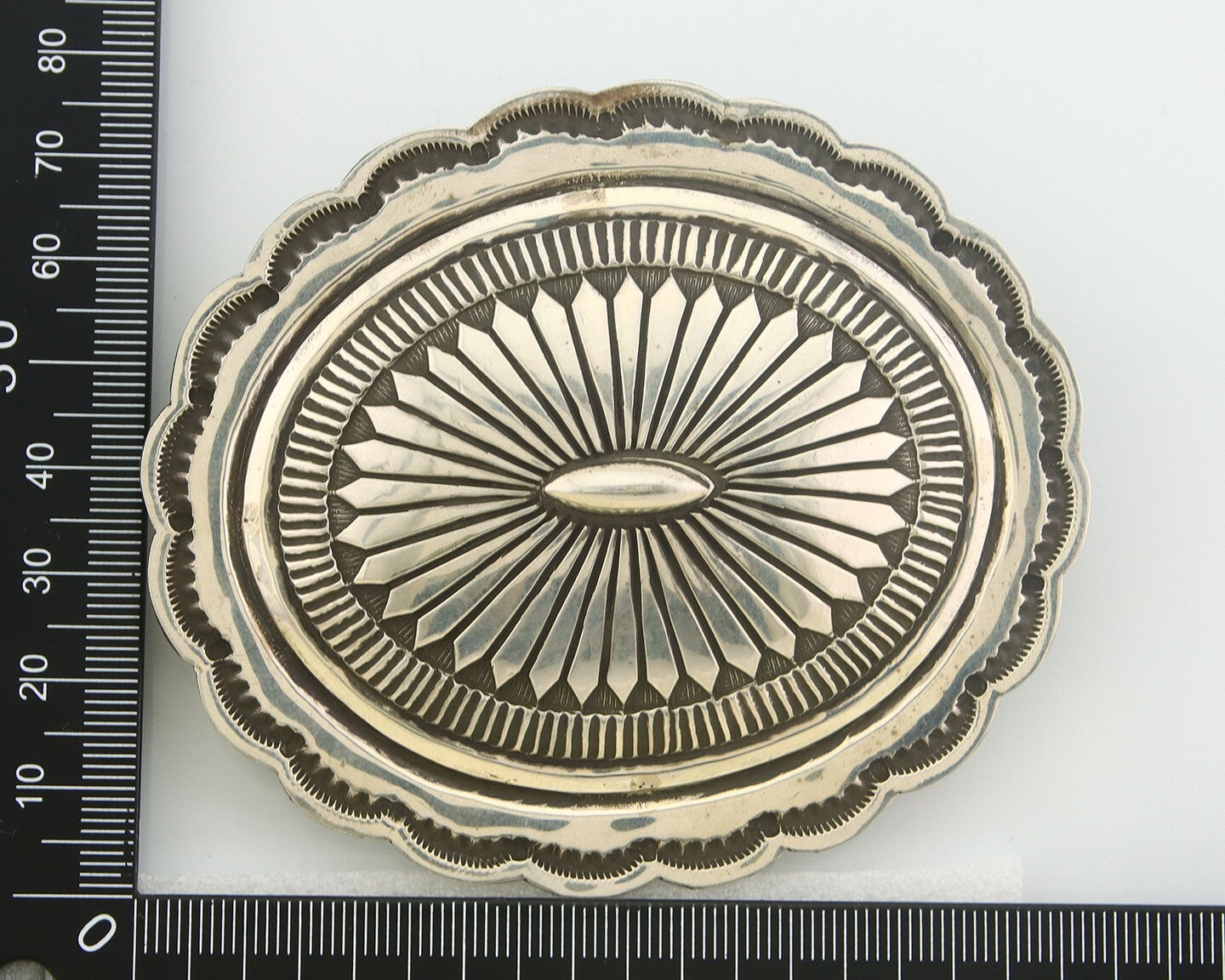 Navajo Belt Buckle 925 Sterling Silver Concho Signed R Martinez 1.5x2.5 in C.80s