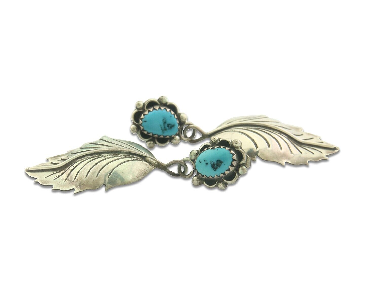 Navajo Earrings 925 Silver Natural Turquoise Native American Artist C.80's