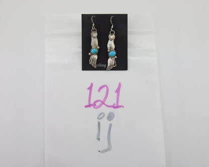 Navajo Dangle Earrings 925 Silver Natural Turquoise Native Artist C.80's