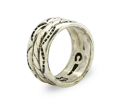 Navajo Ring .925 Silver Handmade Hand Stamped 3 Row Rope Band C.1980's Size 5.25