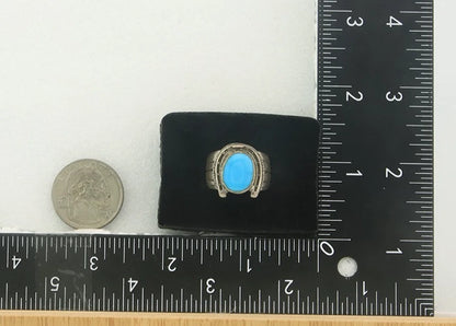 Navajo Horse Shoe Ring Sterling Silver Natural Turquoise Size 7.25