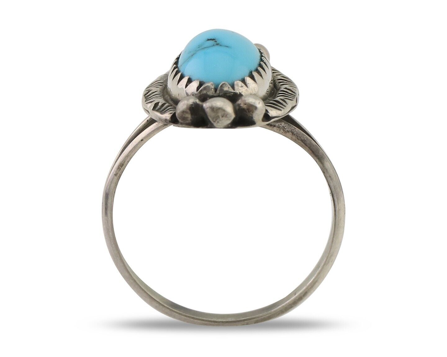 Navajo Ring 925 Silver Sleeping Beauty Turquoise Artist Signed SC C.80's