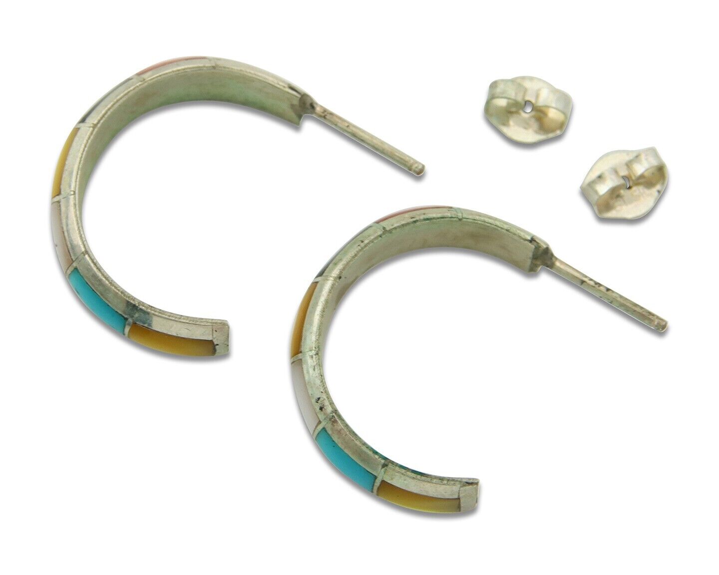 Navajo Earrings 925 Silver Natural Gemstone Native American Artist C.80's