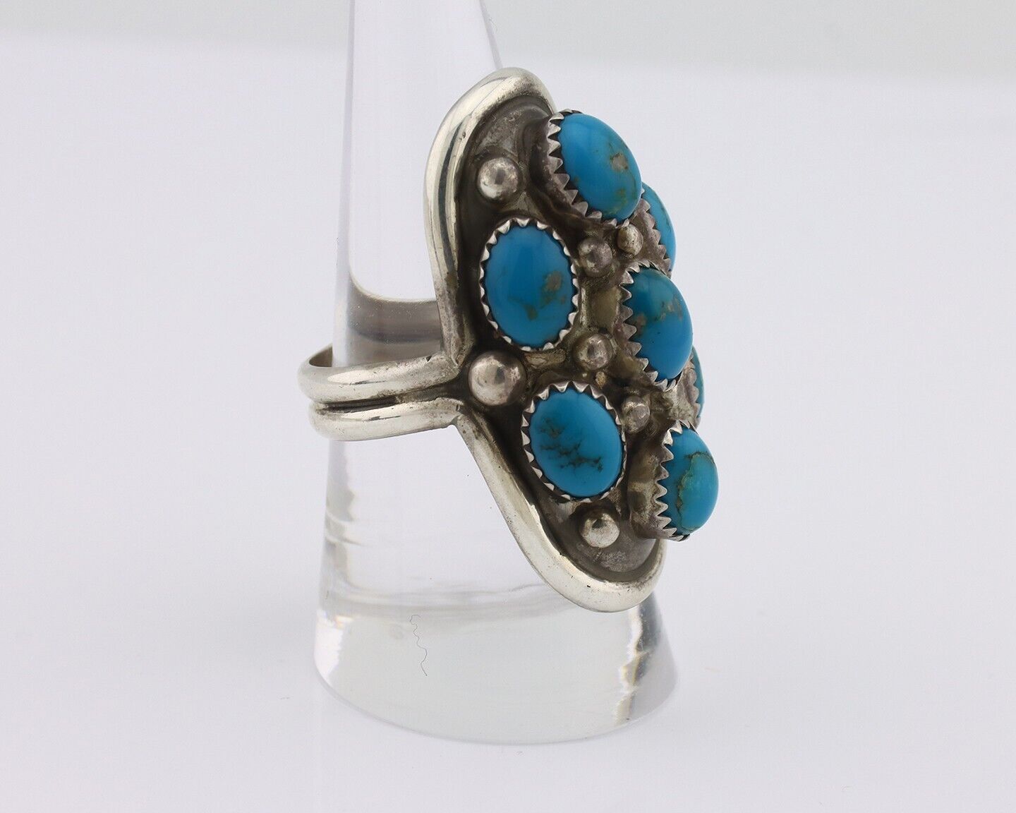 Navajo Ring 925 Silver Arizona Turquoise Artist Signed BM C.80's