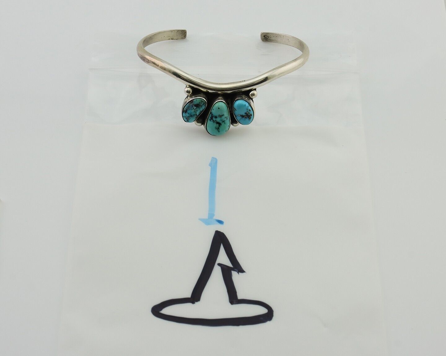 Navajo Bracelet 925 Silver Morenci Turquoise Artist Signed Frank Sandoval C.80's