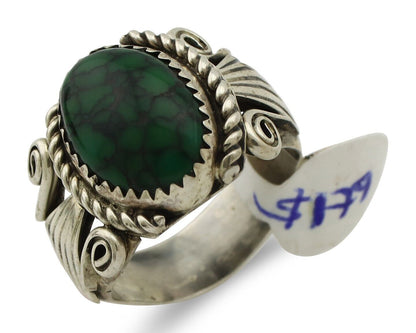 Navajo Ring 925 Silver Green Spiderweb Turquoise Artist Signed Sylver Ray C.80's