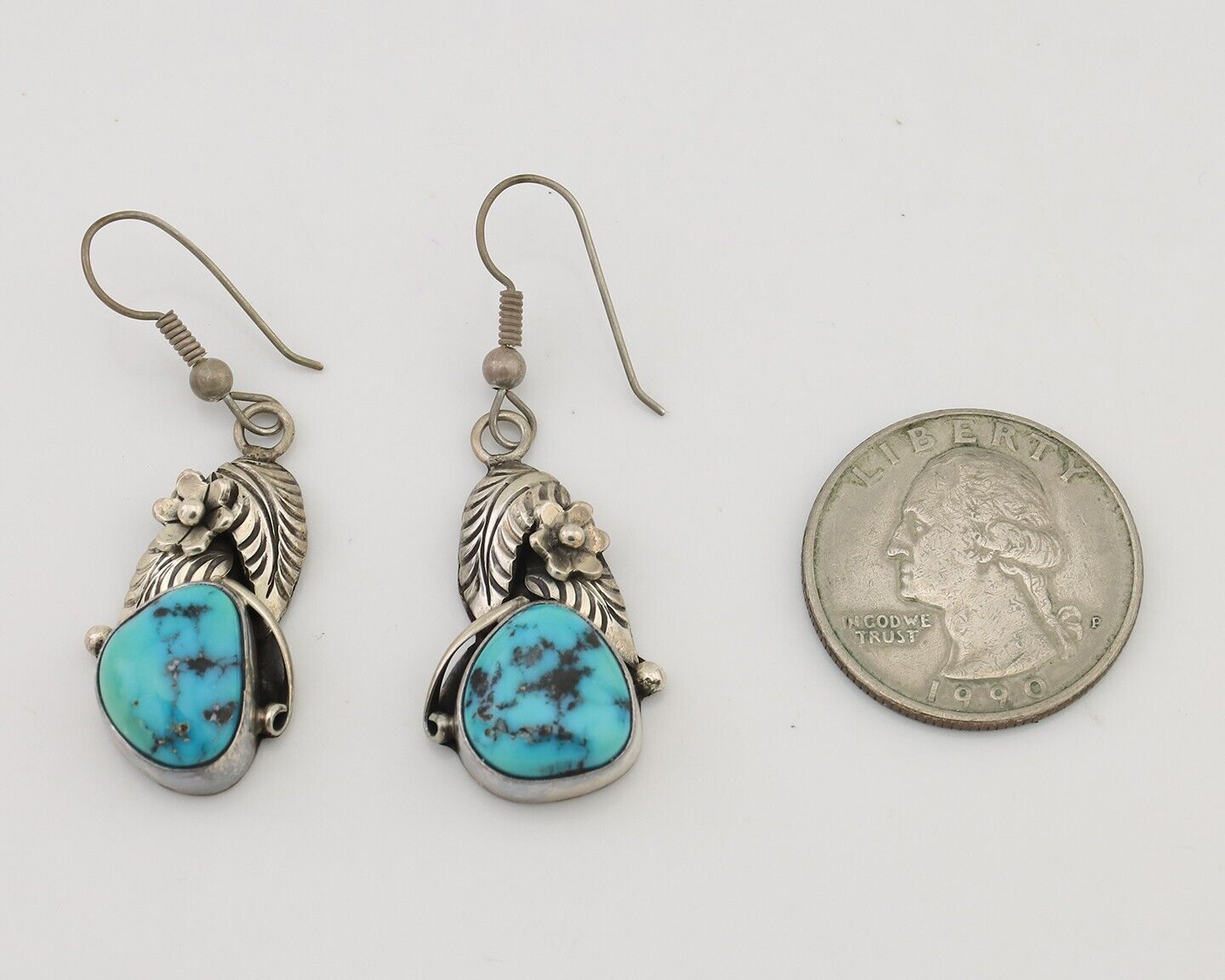 Navajo Handmade Earrings 925 Silver Natural Turquoise Native Artist C.80's