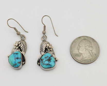 Navajo Handmade Earrings 925 Silver Natural Turquoise Native Artist C.80's