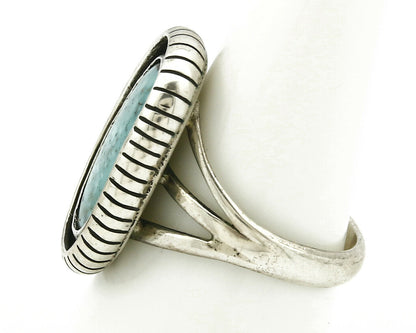 Navajo Ring .925 SOLID Silver Kingman Turquoise Artist Signed Montoya C.1980's