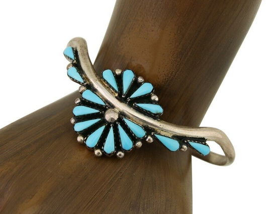 Navajo Bracelet 925 Silver Natural Blue Turquoise Signed BY C.80's