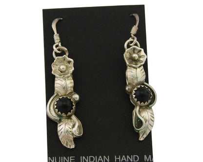 Navajo Earrings 925 Silver Handmade Natural Onyx Signed DB C.80's