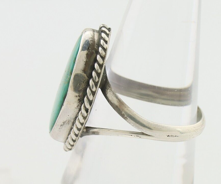 Navajo Ring 925 Silver Blue Gem Turquoise Artist Signed Rabbit Stick C.80's