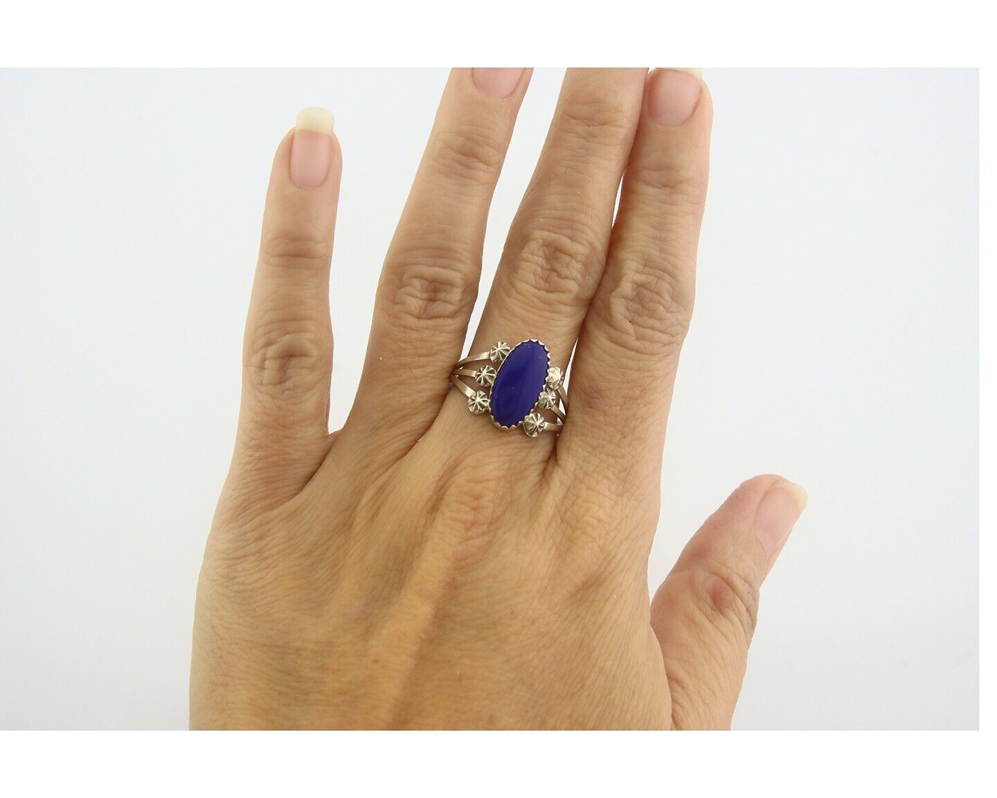 Navajo Ring 925 Sterling Natural Lapis Handmade Native Artist C.80's