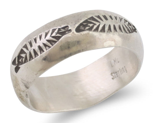 Navajo Hand Stamped Band 925 Silver 6.0 mm Signed Larry Chavez Size 5.75 C.80's