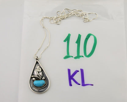 Navajo Necklace 925 Silver Natural Blue Turquoise Artist Signed JASON BAHE C.80s