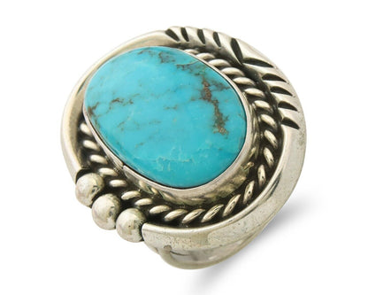 Navajo Ring 925 Sterling Natural Blue Turquoise Signed Ben S C.80's Size 6.5