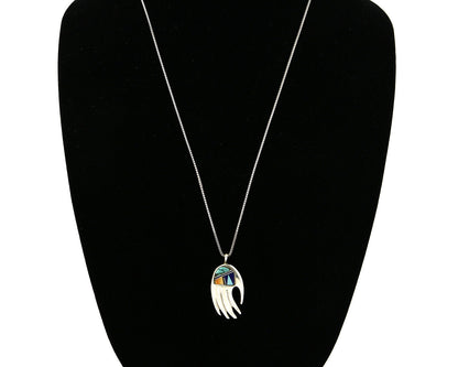 Navajo Bear Claw Pendant .925 Silver Gemstone Signed Arnold Maloney