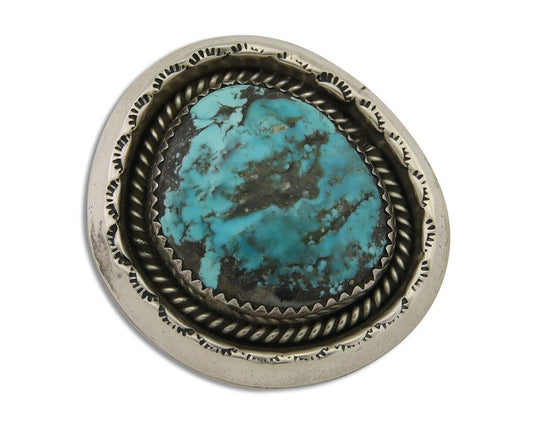 Navajo Pin 925 Silver Natural Blue Turquoise Artist Signed Hyson Craig C.80's