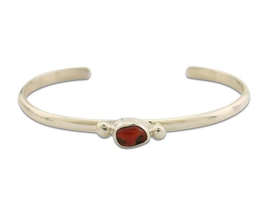 Navajo Bracelet .925 Silver Natural Red Coral Cuff Native American Artist C.80's