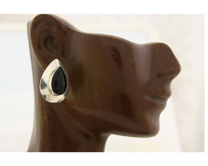 Navajo Earrings 925 Silver Handmade Natural Black Onyx Native American C.80's