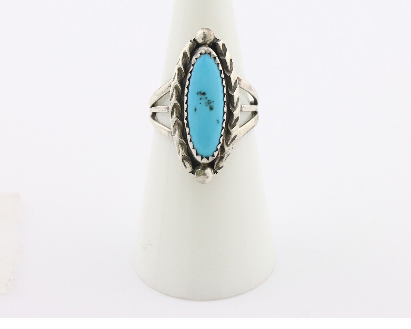 Navajo Ring .925 Silver Sleeping Beauty Turquoise Signed SkyStone Creations C80s