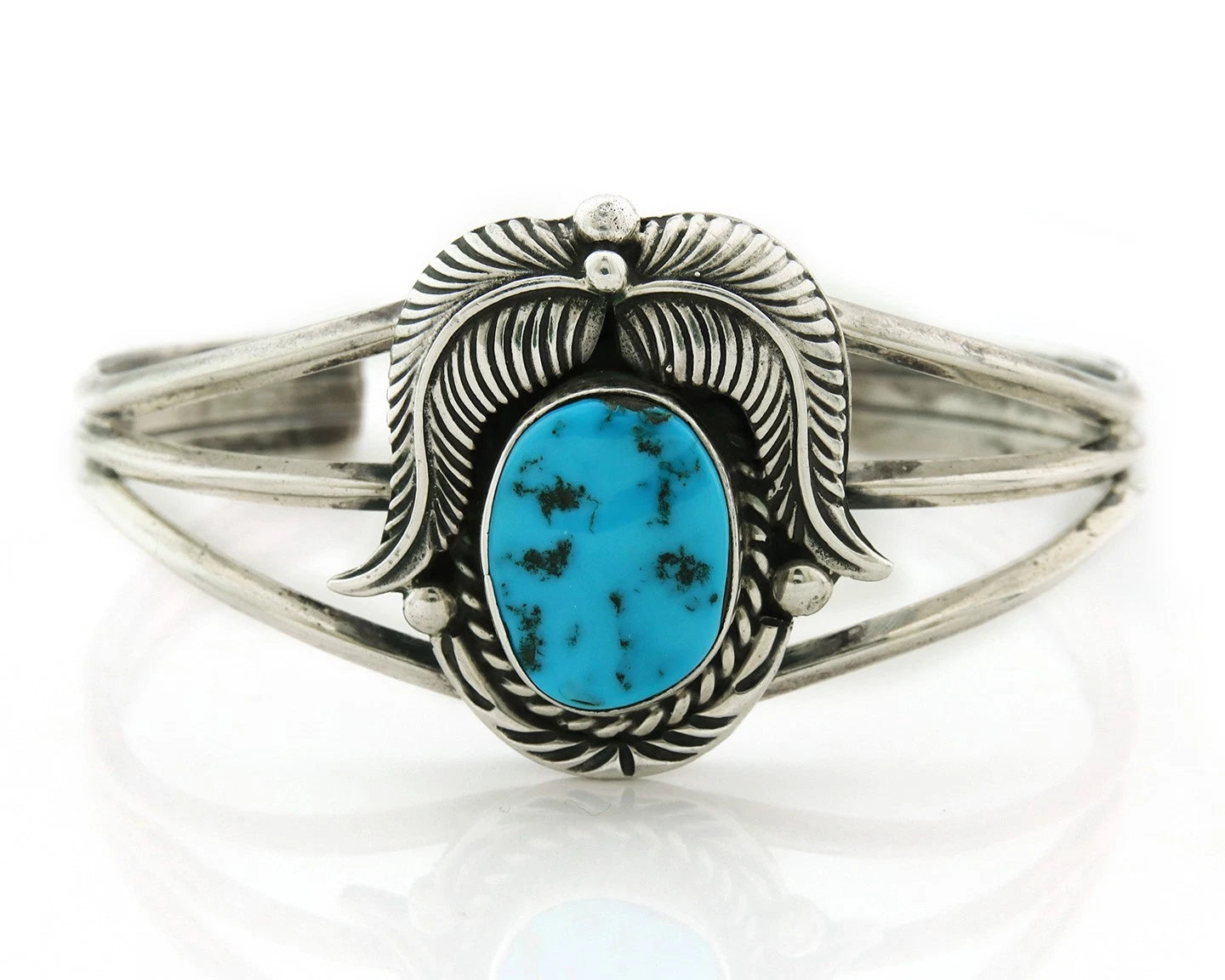 Navajo Cuff Bracelet 925 Sterling Silver Turquoise Vintage Signed MLS