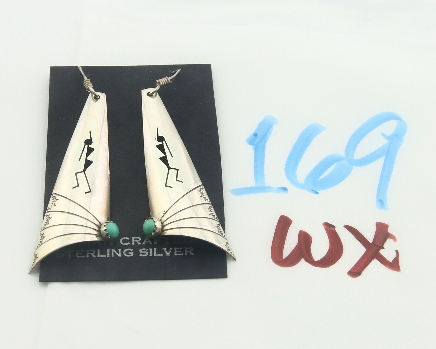 Navajo Earrings 925 Silver Kokopelli Natural Turquoise Native Artist C.80's