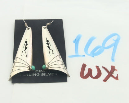 Navajo Earrings 925 Silver Kokopelli Natural Turquoise Native Artist C.80's