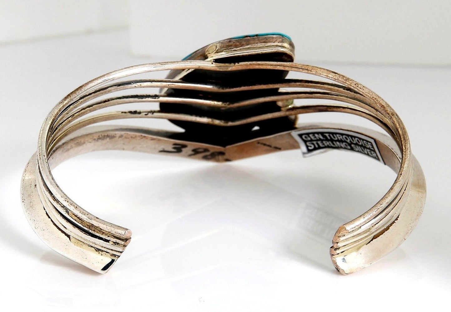 VTG NAVAJO NATIVE AMERICAN NATURAL HAND CUT TURQUOISE HANDMADE .925 SILVER CUFF
