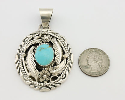 Navajo Pendant 925 Silver Kingman Turquoise Native American Artist C.80s
