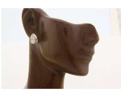 Navajo Earrings 925 Silver Pink Mussel Native American Artist C.80's