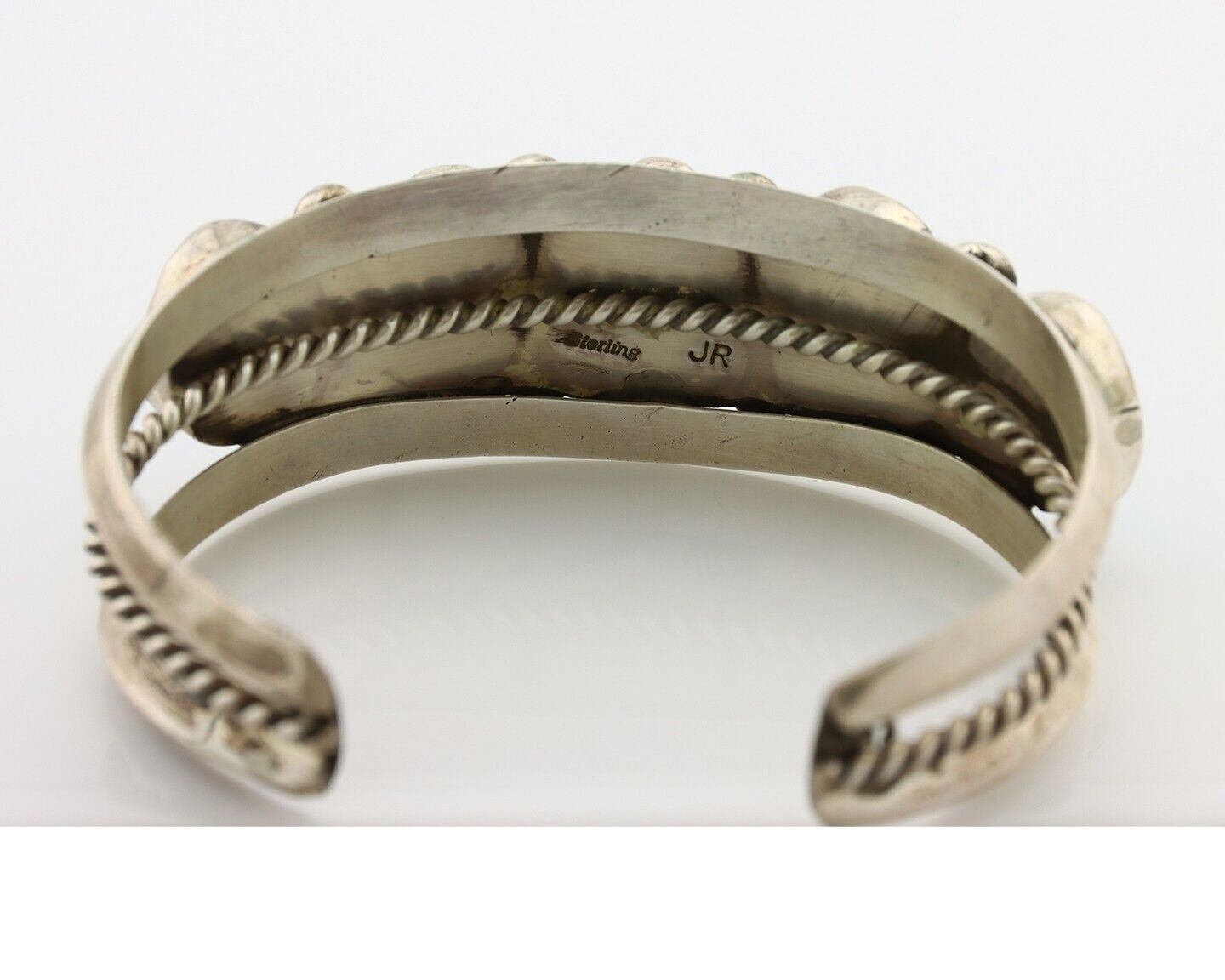 Navajo Bracelet 925 Silver Nugget Sleeping Beauty Turquoise Artist Signed JR C80