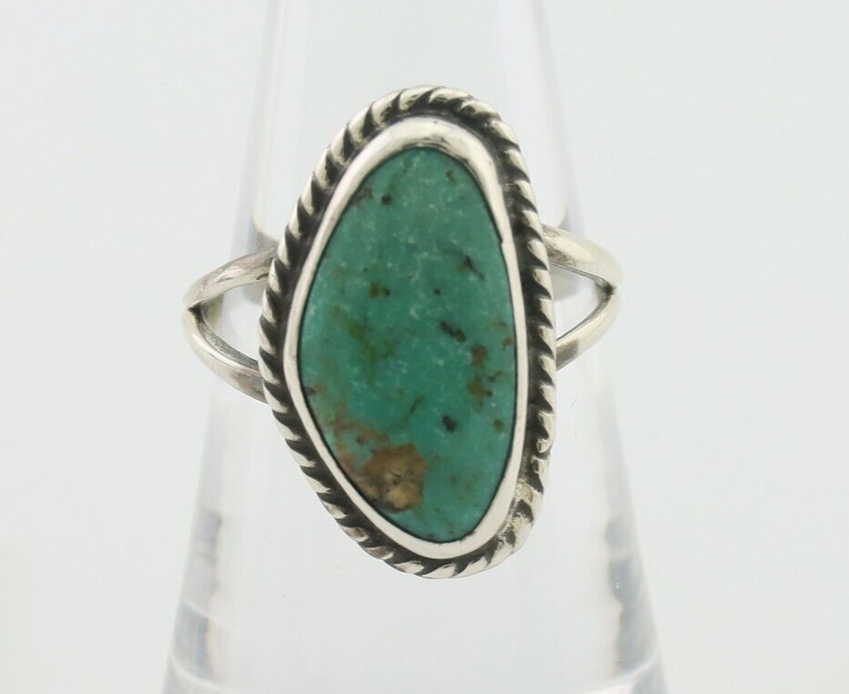 Navajo Ring 925 Silver Blue Gem Turquoise Artist Signed Rabbit Stick C.80's
