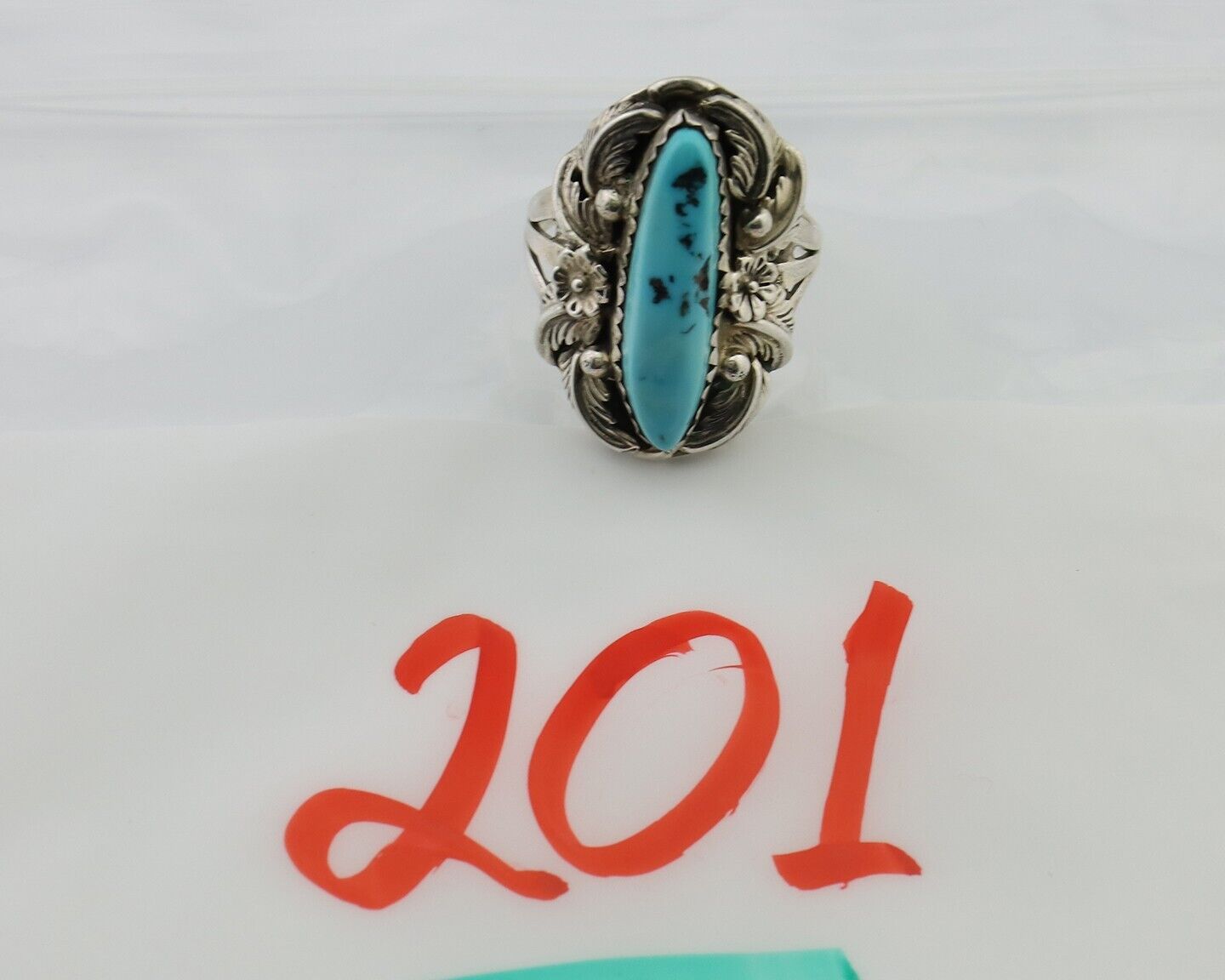 Navajo Ring 925 Silver Sleeping Beauty Turquoise Signed JJM C.80's