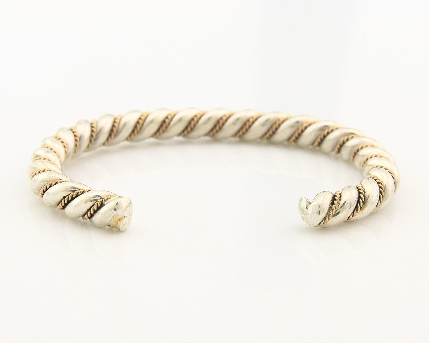 Navajo Twist Bracelet Sterling Silver Gold Authentic Vintage Native Artist 6mm