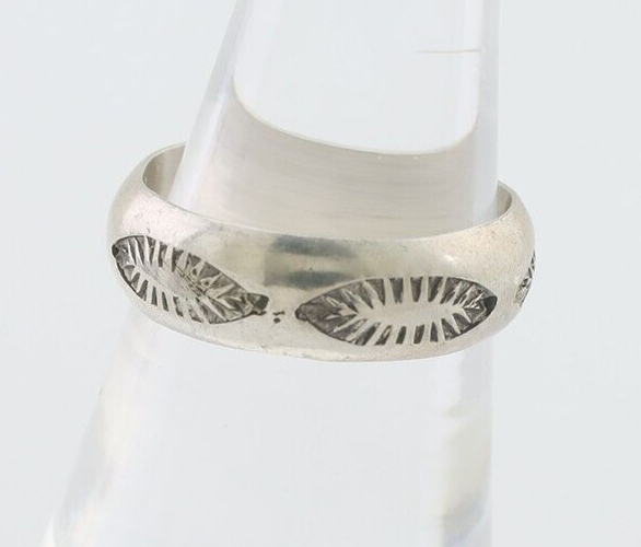 Navajo Hand Stamped Band 925 Silver 6.0 mm Signed Larry Chavez Size 7.75 C.80's