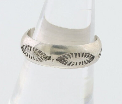 Navajo Hand Stamped Band 925 Silver 6.0 mm Signed Larry Chavez Size 7.75 C.80's