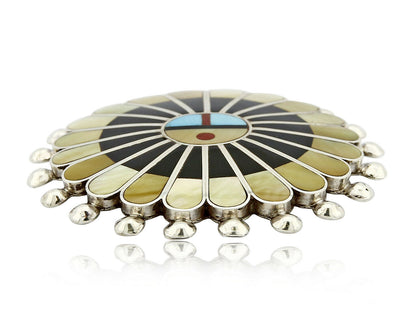 Zuni Signed Artist Victoria Unkestine Inlaid .925 SOLID Silver Tewa Pendant Pin